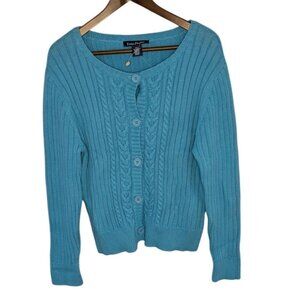 Evan-Picone Women's Blue Cable Knit Button-Up Cardigan Sweater XL